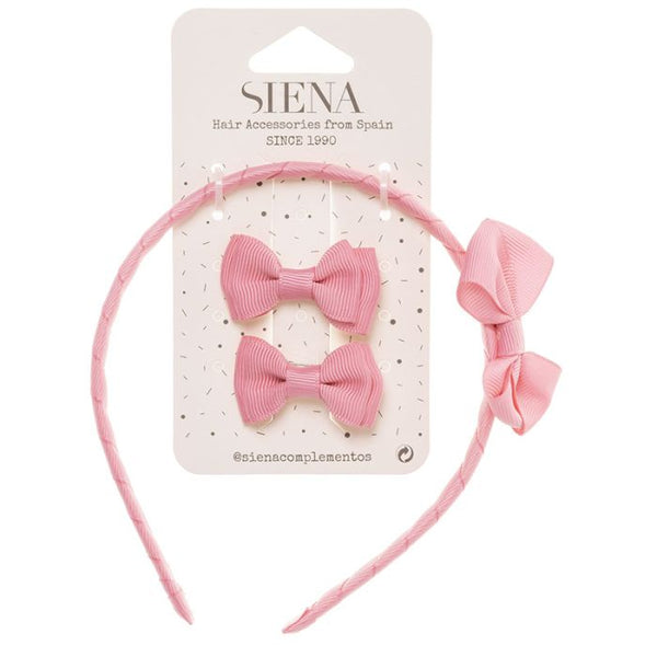 Σετ στέκα και τσιμπιδάκια μαλλιών κορίτσι ροζ - Siena