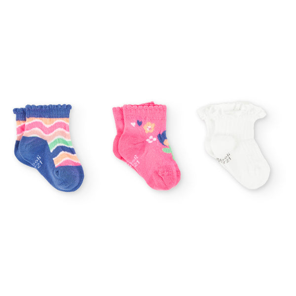Κάλτσες κορίτσι μπλε ροζ λευκές 3 τμχ -Boboli