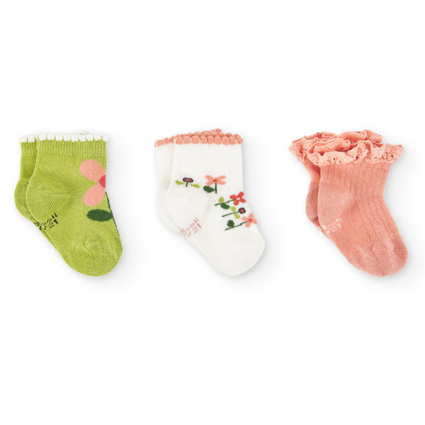 Κάλτσες κορίτσι πράσινες λευκές ροζ 3 τμχ -Boboli